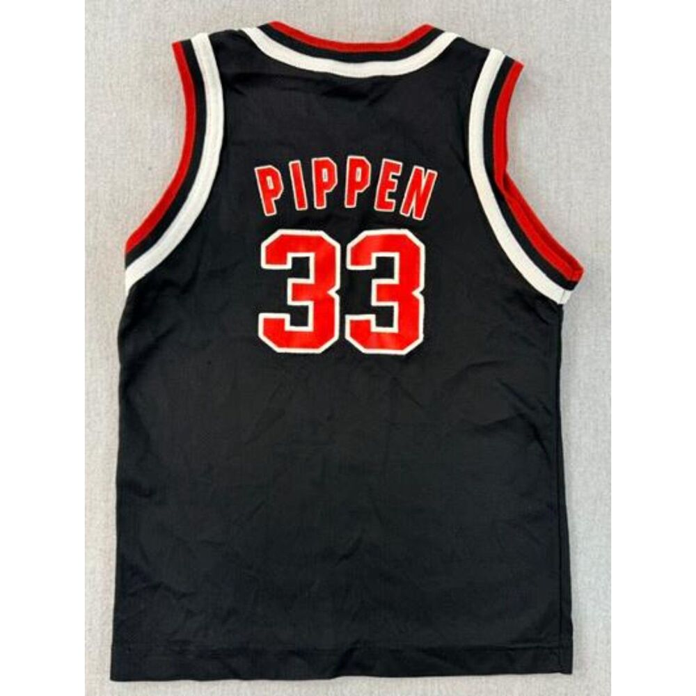 Vintage 90s Champion Chicago Bulls Scottie Pippen 33 Black Jersey Youth